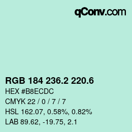 カラーコード: RGB 184 236.2 220.6 | qconv.com