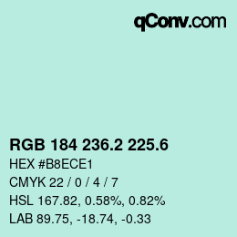 カラーコード: RGB 184 236.2 225.6 | qconv.com