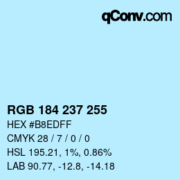 Color code: RGB 184 237 255 | qconv.com