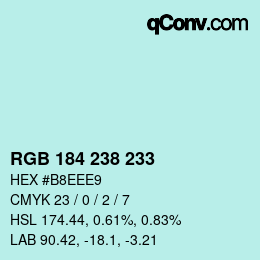 Color code: RGB 184 238 233 | qconv.com