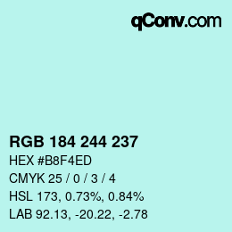 Color code: RGB 184 244 237 | qconv.com