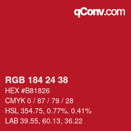 カラーコード: RGB 184 24 38 | qconv.com