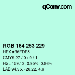 Color code: RGB 184 253 229 | qconv.com