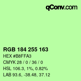 Color code: RGB 184 255 163 | qconv.com