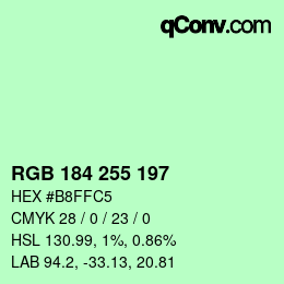 Color code: RGB 184 255 197 | qconv.com