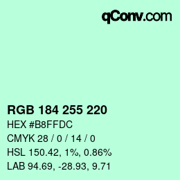 Color code: RGB 184 255 220 | qconv.com