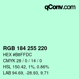 Color code: RGB 184 255 220 | qconv.com