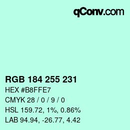 Color code: RGB 184 255 231 | qconv.com