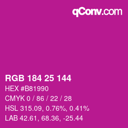 カラーコード: RGB 184 25 144 | qconv.com