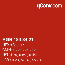 Código de color: RGB 184 34 21 | qconv.com