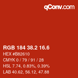カラーコード: RGB 184 38.2 16.6 | qconv.com