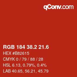 カラーコード: RGB 184 38.2 21.6 | qconv.com