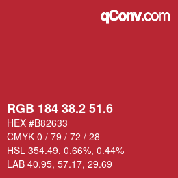 カラーコード: RGB 184 38.2 51.6 | qconv.com
