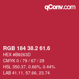 カラーコード: RGB 184 38.2 61.6 | qconv.com