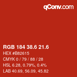 カラーコード: RGB 184 38.6 21.6 | qconv.com
