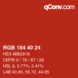 颜色代码: RGB 184 40 24 | qconv.com