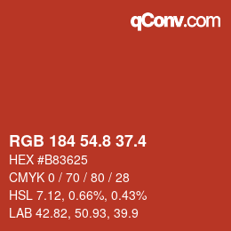 カラーコード: RGB 184 54.8 37.4 | qconv.com