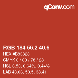 カラーコード: RGB 184 56.2 40.6 | qconv.com