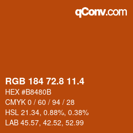 カラーコード: RGB 184 72.8 11.4 | qconv.com