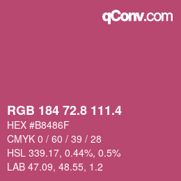 カラーコード: RGB 184 72.8 111.4 | qconv.com