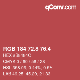 カラーコード: RGB 184 72.8 76.4 | qconv.com
