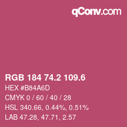 カラーコード: RGB 184 74.2 109.6 | qconv.com