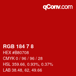 颜色代码: RGB 184 7 8 | qconv.com