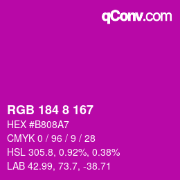 カラーコード: RGB 184 8 167 | qconv.com