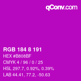 颜色代码: RGB 184 8 191 | qconv.com