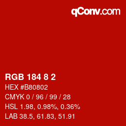 カラーコード: RGB 184 8 2 | qconv.com