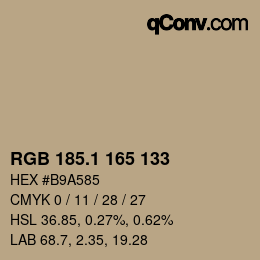 Color code: RGB 185.1 165 133 | qconv.com