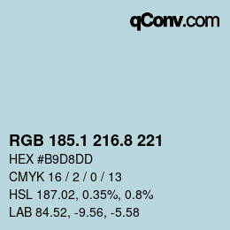 Color code: RGB 185.1 216.8 221 | qconv.com