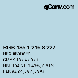 Color code: RGB 185.1 216.8 227 | qconv.com