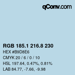 Color code: RGB 185.1 216.8 230 | qconv.com