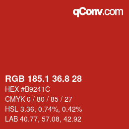 カラーコード: RGB 185.1 36.8 28 | qconv.com