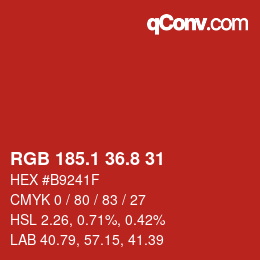 カラーコード: RGB 185.1 36.8 31 | qconv.com