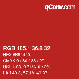 カラーコード: RGB 185.1 36.8 32 | qconv.com
