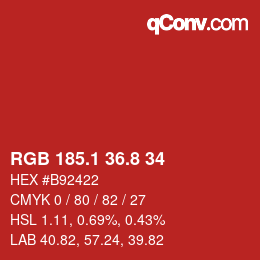 カラーコード: RGB 185.1 36.8 34 | qconv.com
