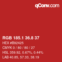 カラーコード: RGB 185.1 36.8 37 | qconv.com