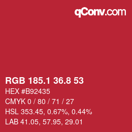 カラーコード: RGB 185.1 36.8 53 | qconv.com