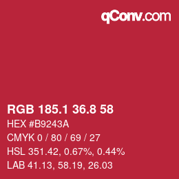 カラーコード: RGB 185.1 36.8 58 | qconv.com