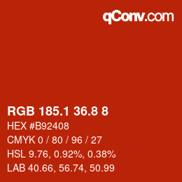 Color code: RGB 185.1 36.8 8 | qconv.com
