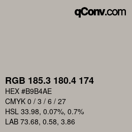 カラーコード: RGB 185.3 180.4 174 | qconv.com