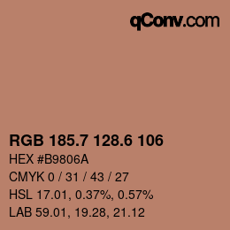 カラーコード: RGB 185.7 128.6 106 | qconv.com