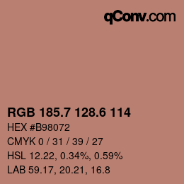 カラーコード: RGB 185.7 128.6 114 | qconv.com