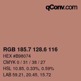 カラーコード: RGB 185.7 128.6 116 | qconv.com
