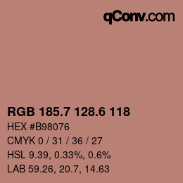 カラーコード: RGB 185.7 128.6 118 | qconv.com