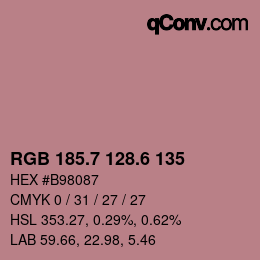 カラーコード: RGB 185.7 128.6 135 | qconv.com