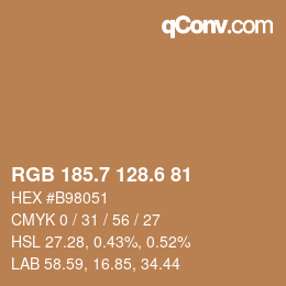 カラーコード: RGB 185.7 128.6 81 | qconv.com