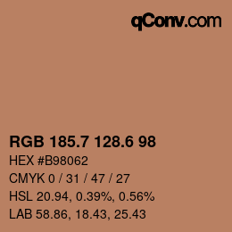 カラーコード: RGB 185.7 128.6 98 | qconv.com